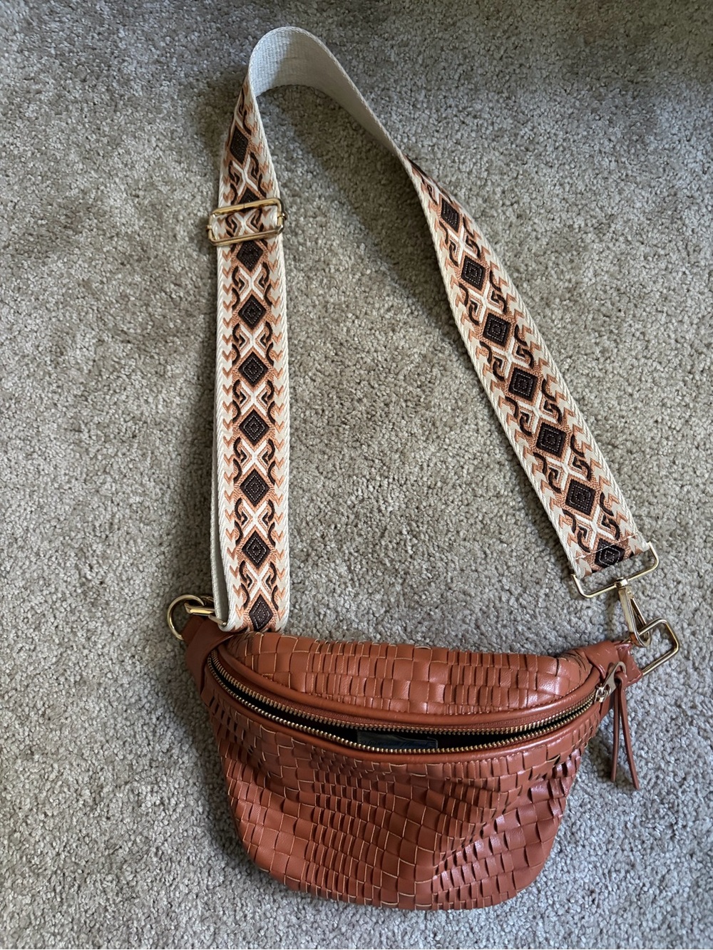 Woven Leather Brown Crossbody Belt Bag